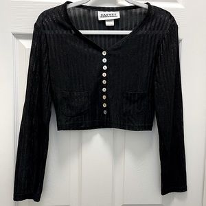 Savvey Small Sheer Black Long Sleeve Cropped Button Cardigan